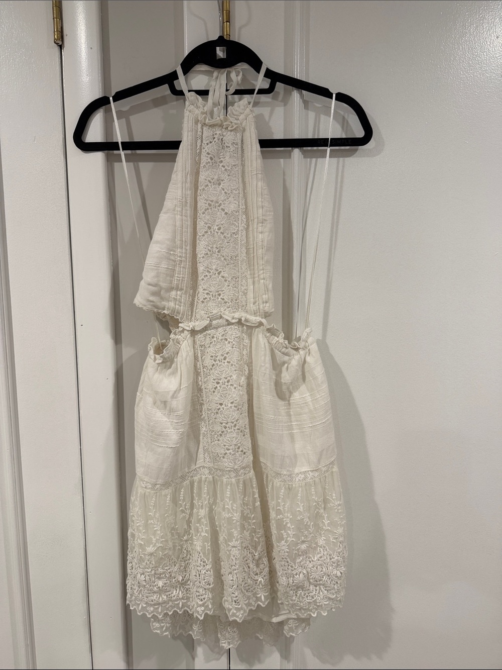 LoveShackFancy Cream Lace-Trim Mini Dress